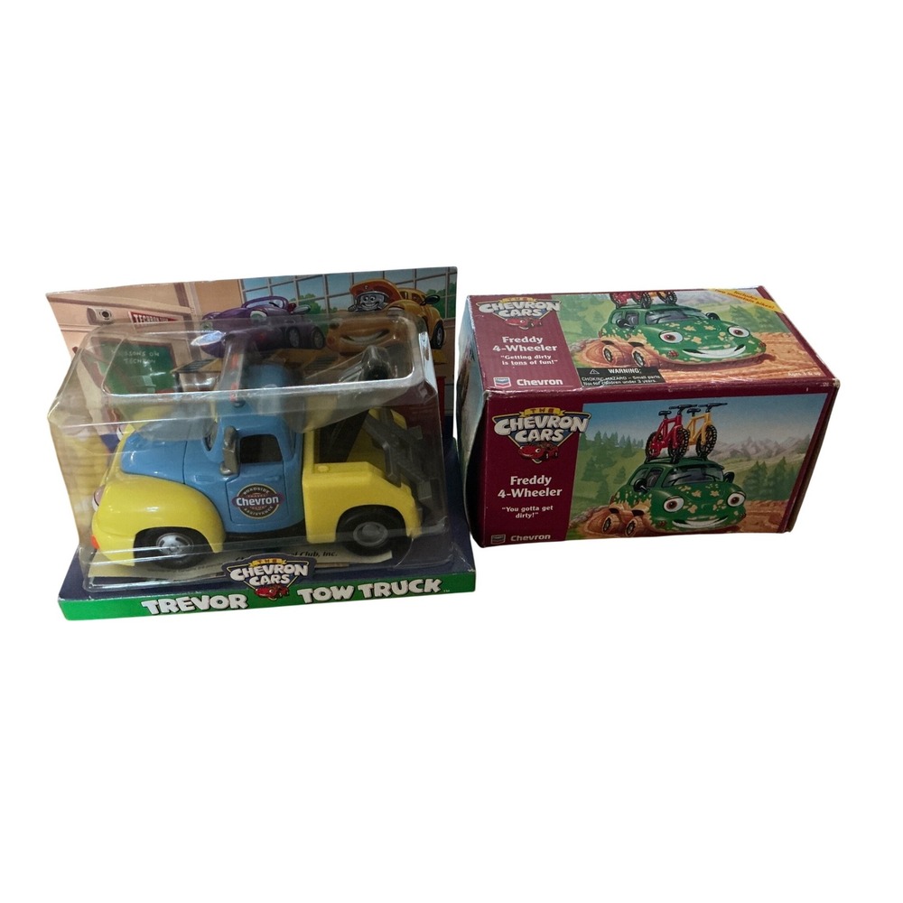 Chevron Cars Trevor Tow Truck and Freddy 4-Wheeler Collectible Toy Set Boxed